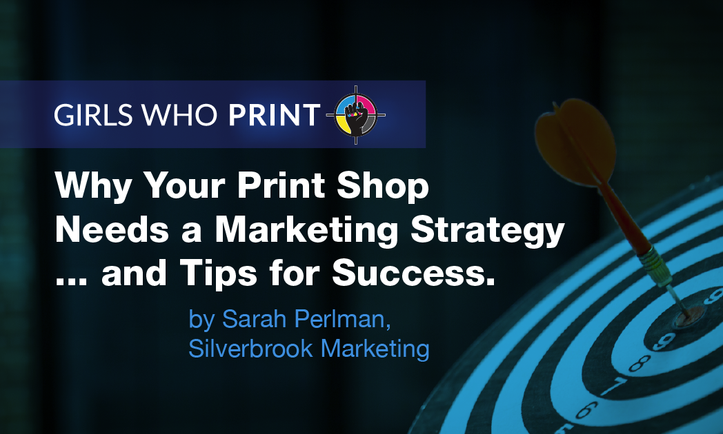 a blue target with a red dart marketing strategy for print shops